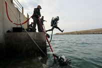U.S. Navy Seabees assigned to Underwater Construction Team 1 Construction Dive Detachment ALFA, deployed under 22nd Naval Construction regiment, conduct dive training ensuring maritime infrastructure and underwater systems readiness aboard Naval Station Rota, March 7, 2025. 22nd NCR commands naval construction forces for Navy Expeditionary Combat Forces Europe-Africa/Task Force 68 across the 6th Fleet area of Operations to defend U.S., allied, and partners interests.