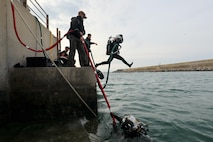 U.S. Navy Seabees assigned to Underwater Construction Team 1 Construction Dive Detachment ALFA, deployed under 22nd Naval Construction regiment, conduct dive training ensuring maritime infrastructure and underwater systems readiness aboard Naval Station Rota, March 7, 2025. 22nd NCR commands naval construction forces for Navy Expeditionary Combat Forces Europe-Africa/Task Force 68 across the 6th Fleet area of Operations to defend U.S., allied, and partners interests.
