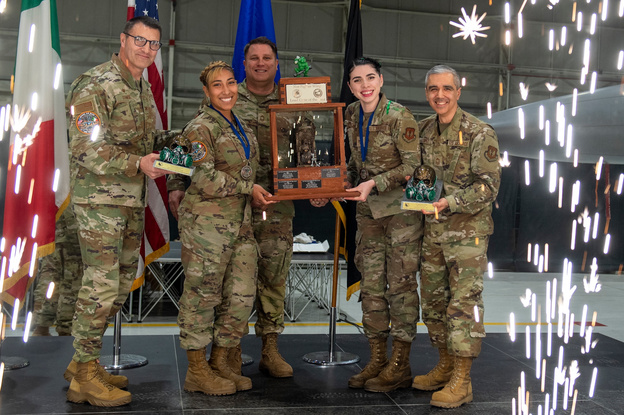 A group accepting a trophy