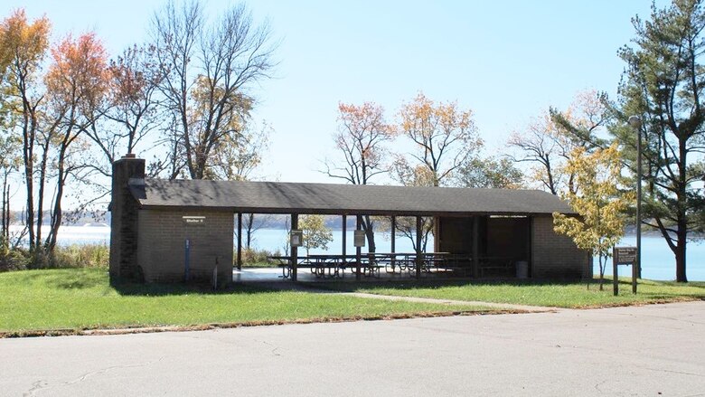 A picnic shelter at the Cherry Glen Picnic Area at Saylorville Lake.