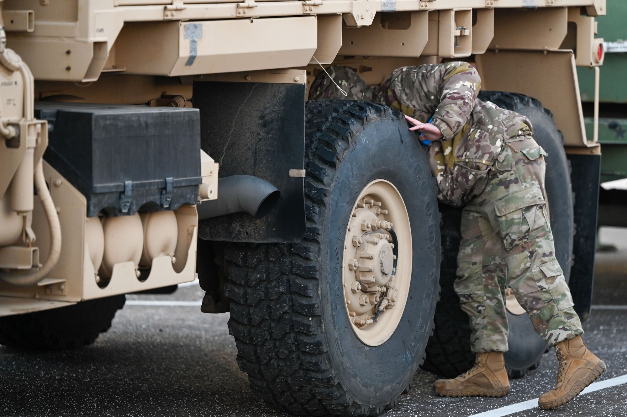 An airman from the 729th Air Control Squadron inspects a vehicle during pre-deployment checks at Hill Air Force Base, Utah, Jan. 15, 2025. Detailed inspections ensure mission readiness ahead of Red Flag 25-2.
(U.S. Air Force photo by Garrett N. Cole)