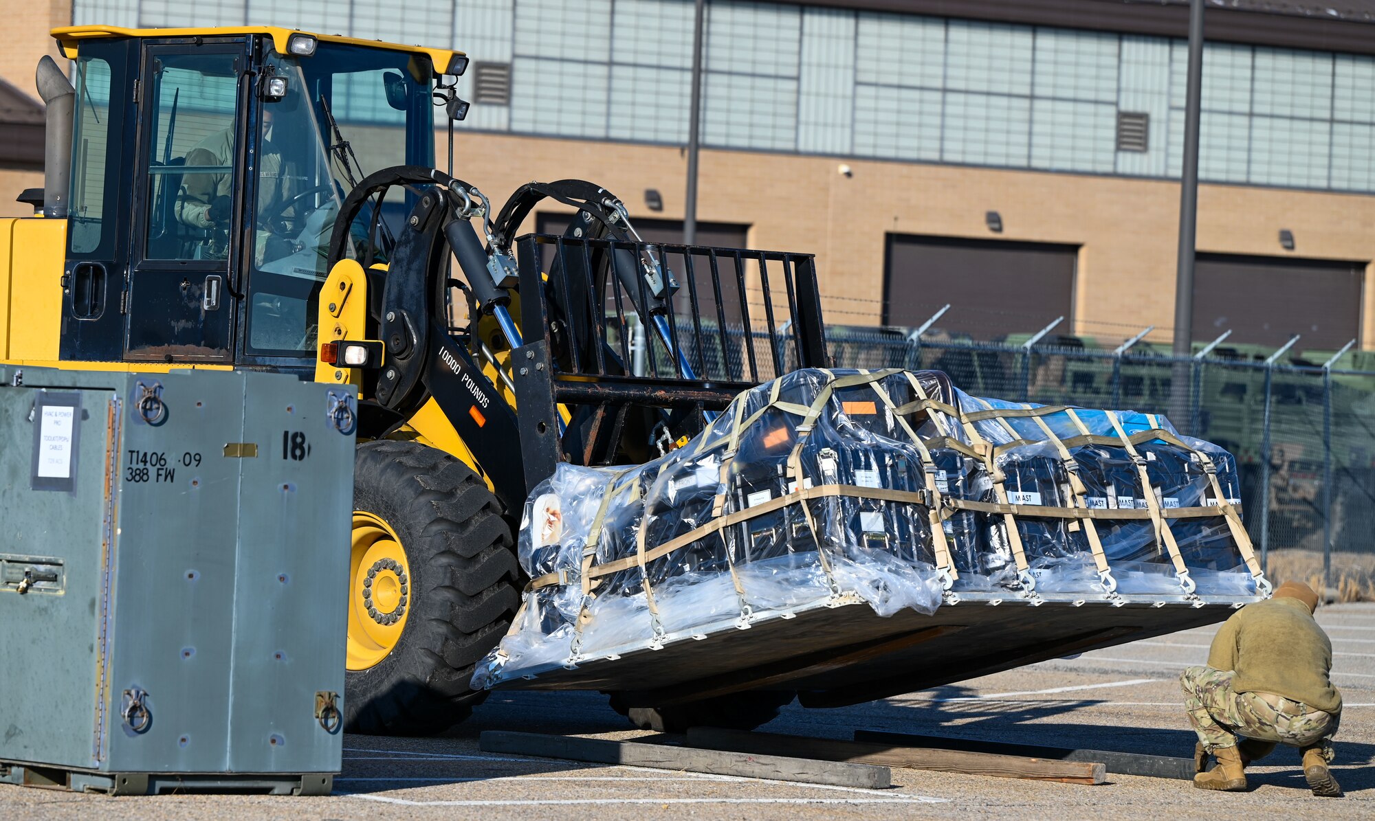 Airmen secure cargo to a pallet during mock deployment preparations at Hill Air Force Base, Utah, Jan. 16, 2025. The training supports readiness for Red Flag 25-2.
(U.S. Air Force photo by Garrett N. Cole)
VIRIN: 250116-F-PL960-1109
