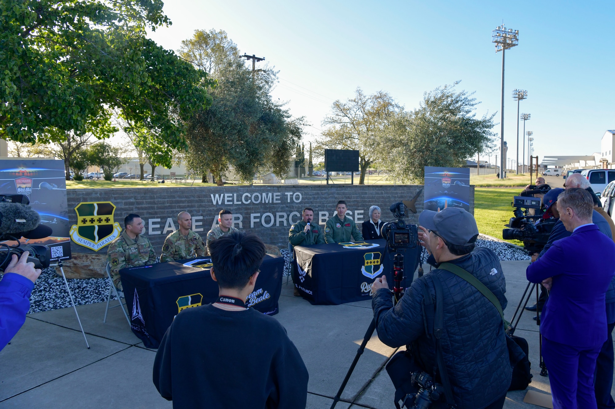 The Beale Air & Space Expo 2025 committee interview with local media, major news outlets, and aviation influencers at Beale Air Force Base, California, during a media day, April 2, 2025.