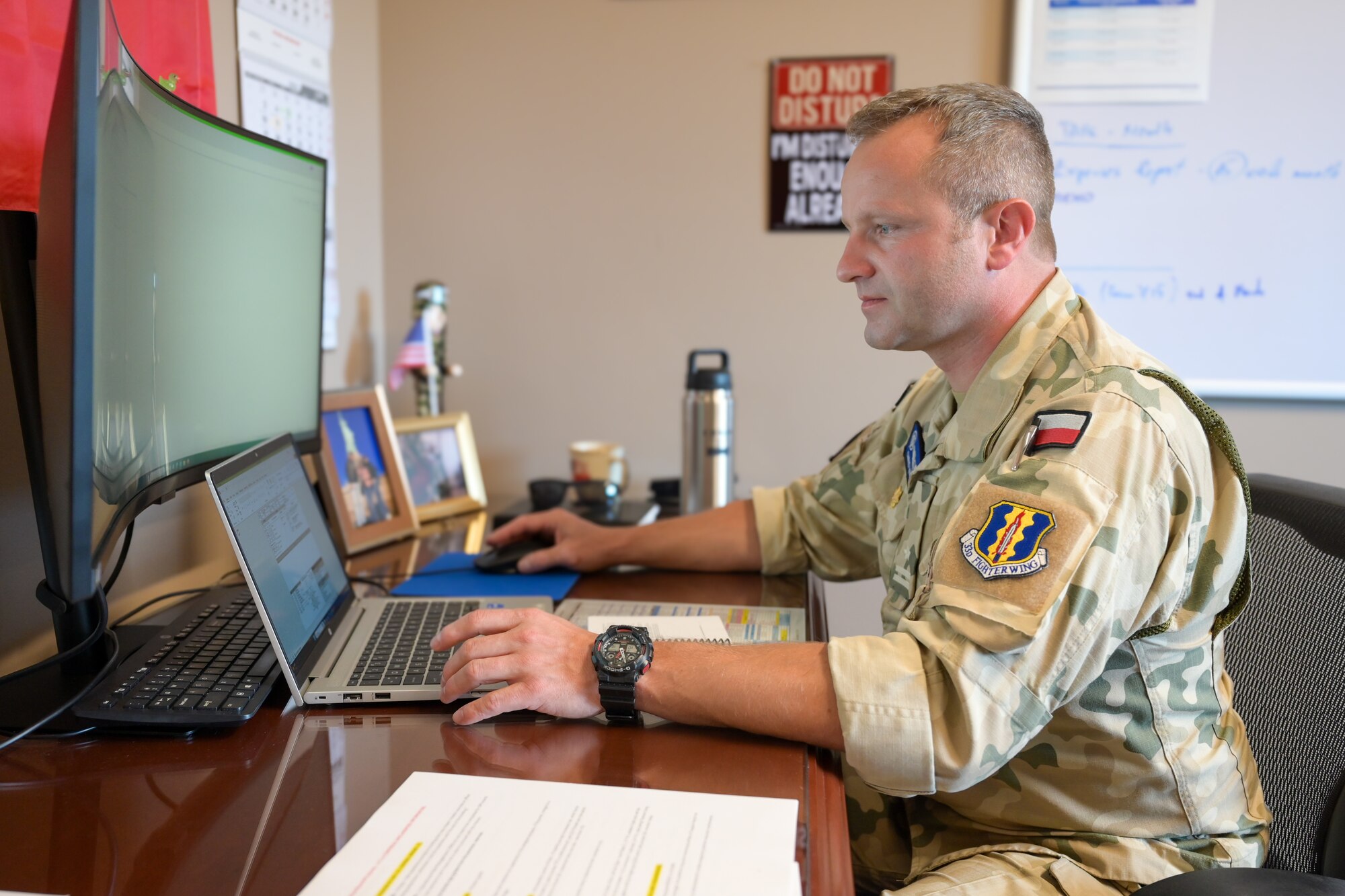 A photo of a Polish liaison working.
