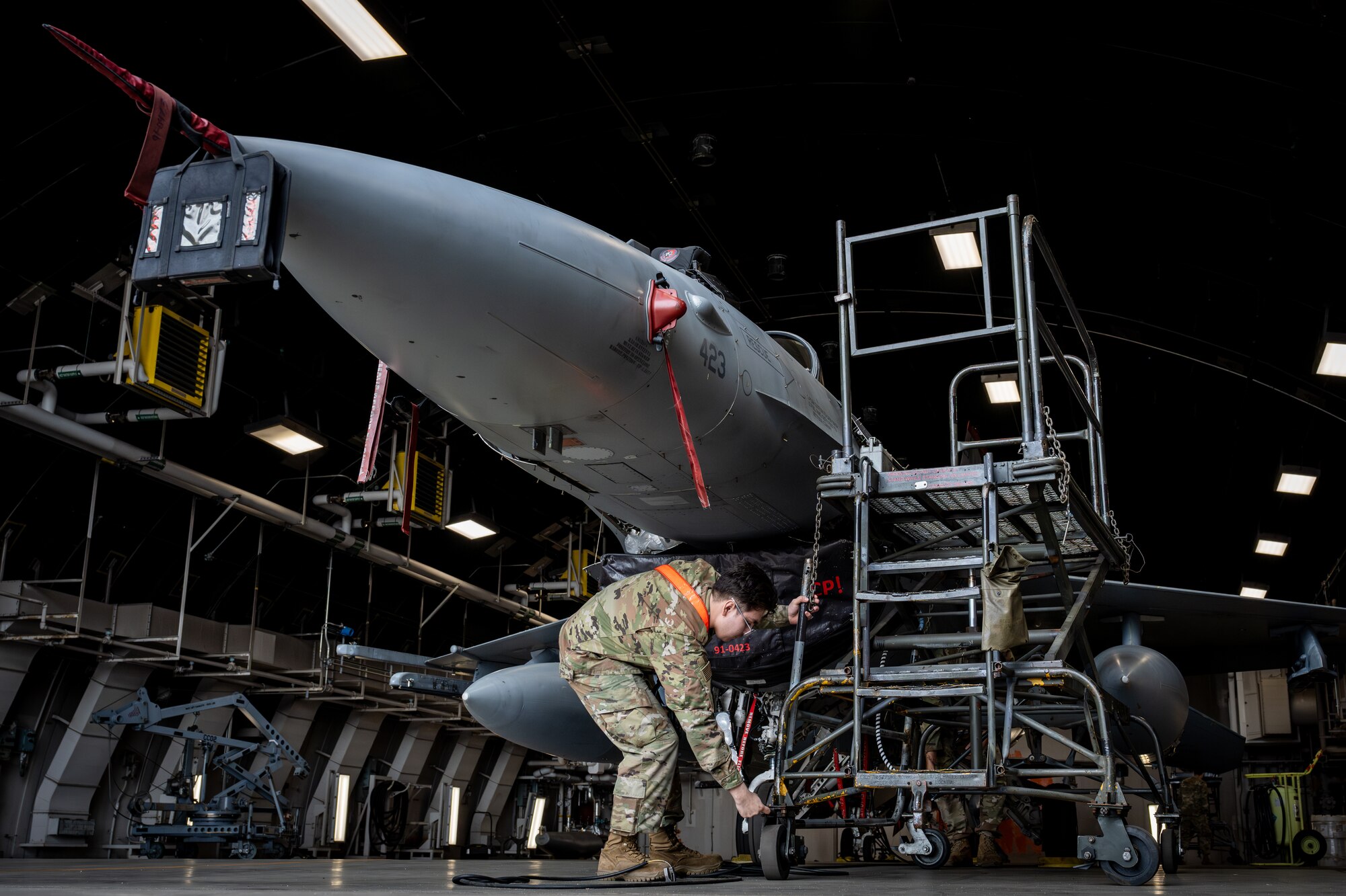 Airman sets in place a stand
