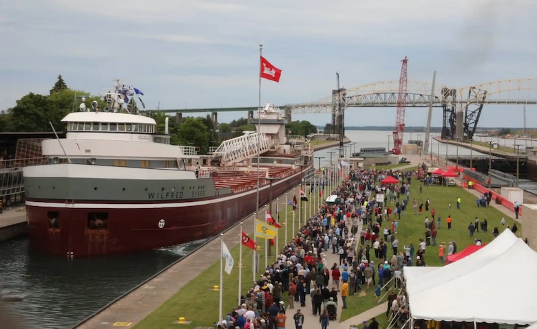 The Wilfred Sykes enters the MacArthur Lock on Engineers Day 2024.