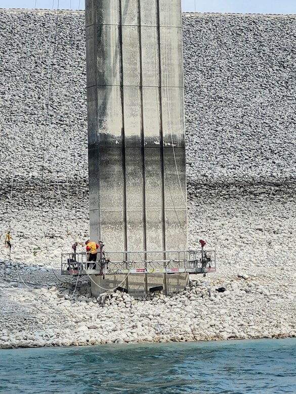 Ongoing construction at Canyon Lake's outlet works in progress.