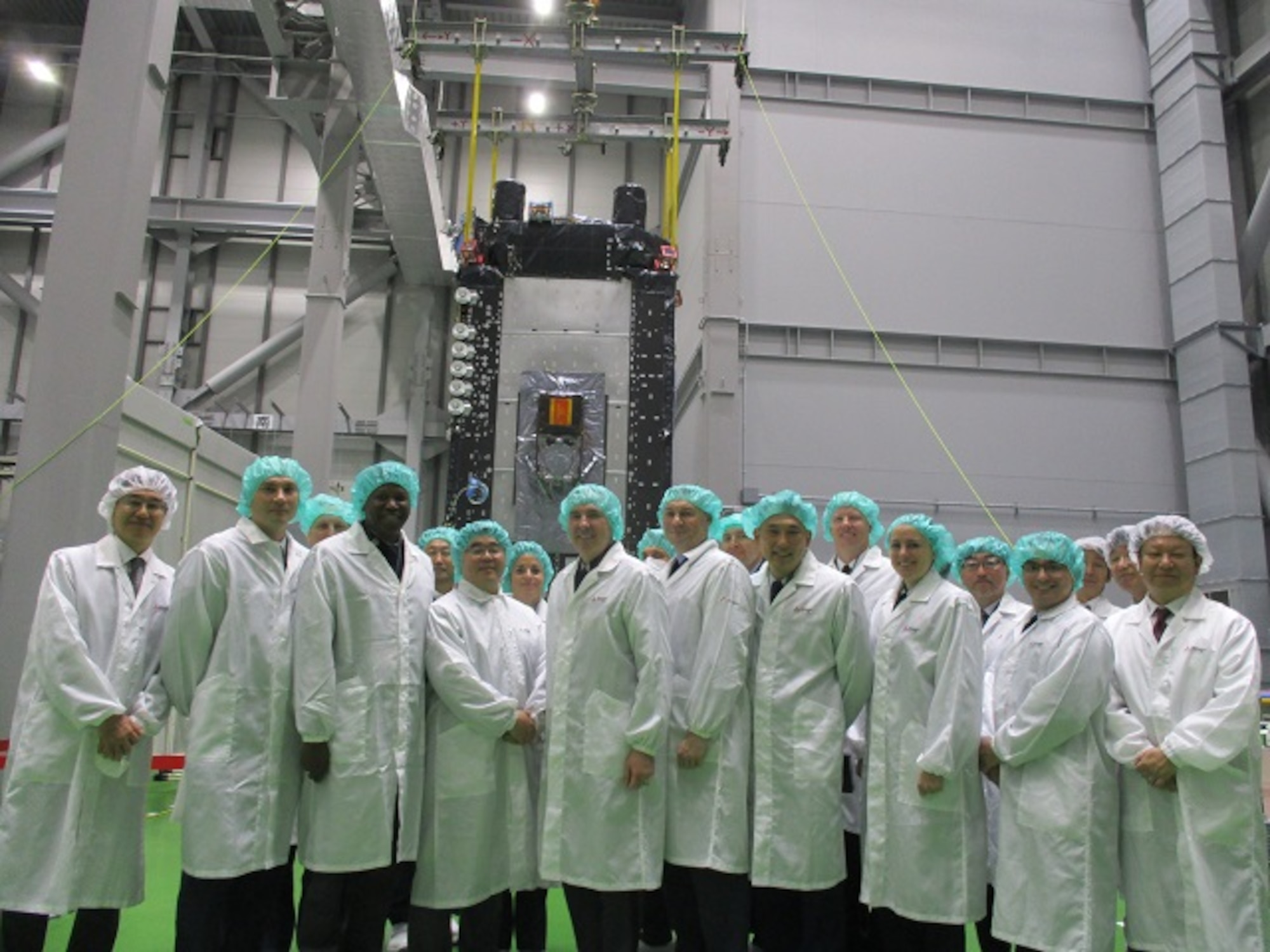Personnel from the U.S. and Japan stand in front of an integrated United States-Japan satellite while giving a tour to Gen. Stephen N. Whiting, the commander of U.S. Space Command, in Japan in April 2024. LEAP Scholars have successively contributed to a significant international agreement between the United States and Japan. Under this agreement, Japan consented to host two U.S. Department of Defense payloads on two Japanese satellites.