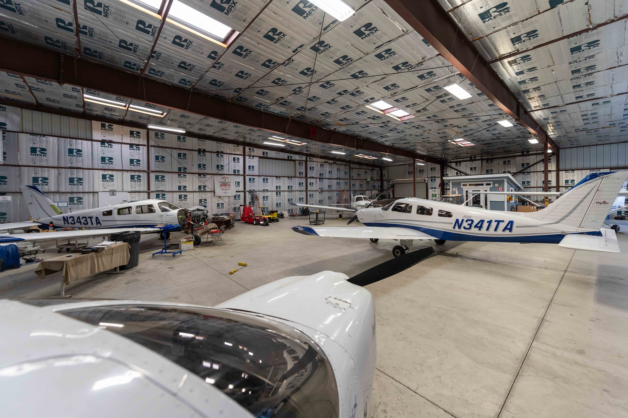 aircraft sit in the hangar at the Rio Vista Municipal Airport