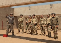 U.S. Army soldiers assigned to Task Force Associator conduct a joint pistol training exercise with the French 5th RIAOM at the 5e RIAOM French Army Base, Djibouti, March 4, 2025.