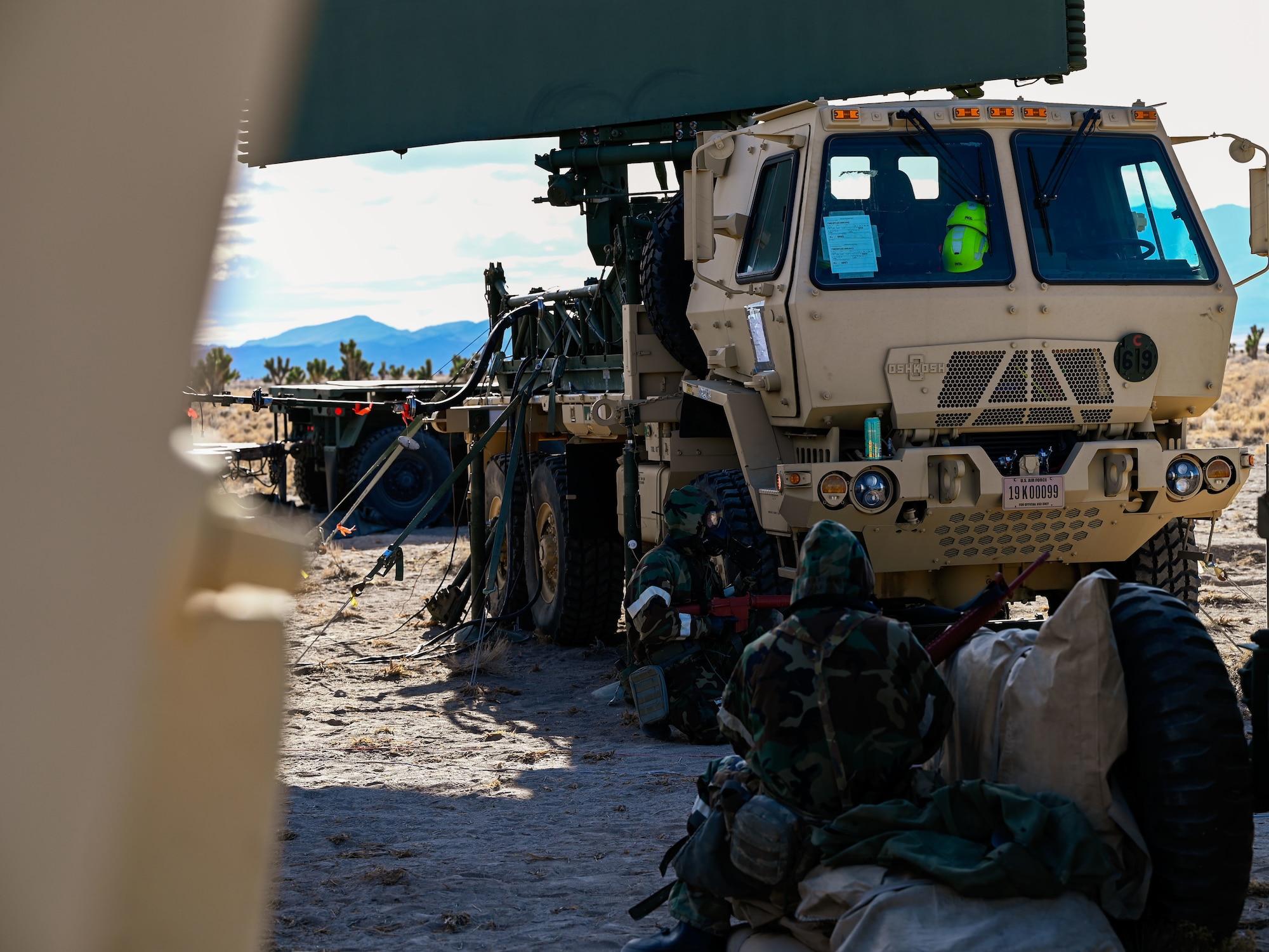 Airmen from the 729th Air Control Squadron establish perimeter security during field operations. The training was held on the Nevada Test and Training Range, Feb. 4, 2025.
(U.S. Air Force photo by Garrett N. Cole)
