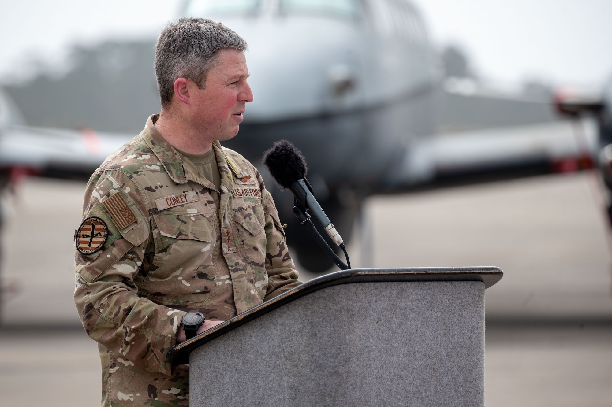 The ceremony recognized the delivery of the first missionized OA-1K Skyraider II to AFSOC.