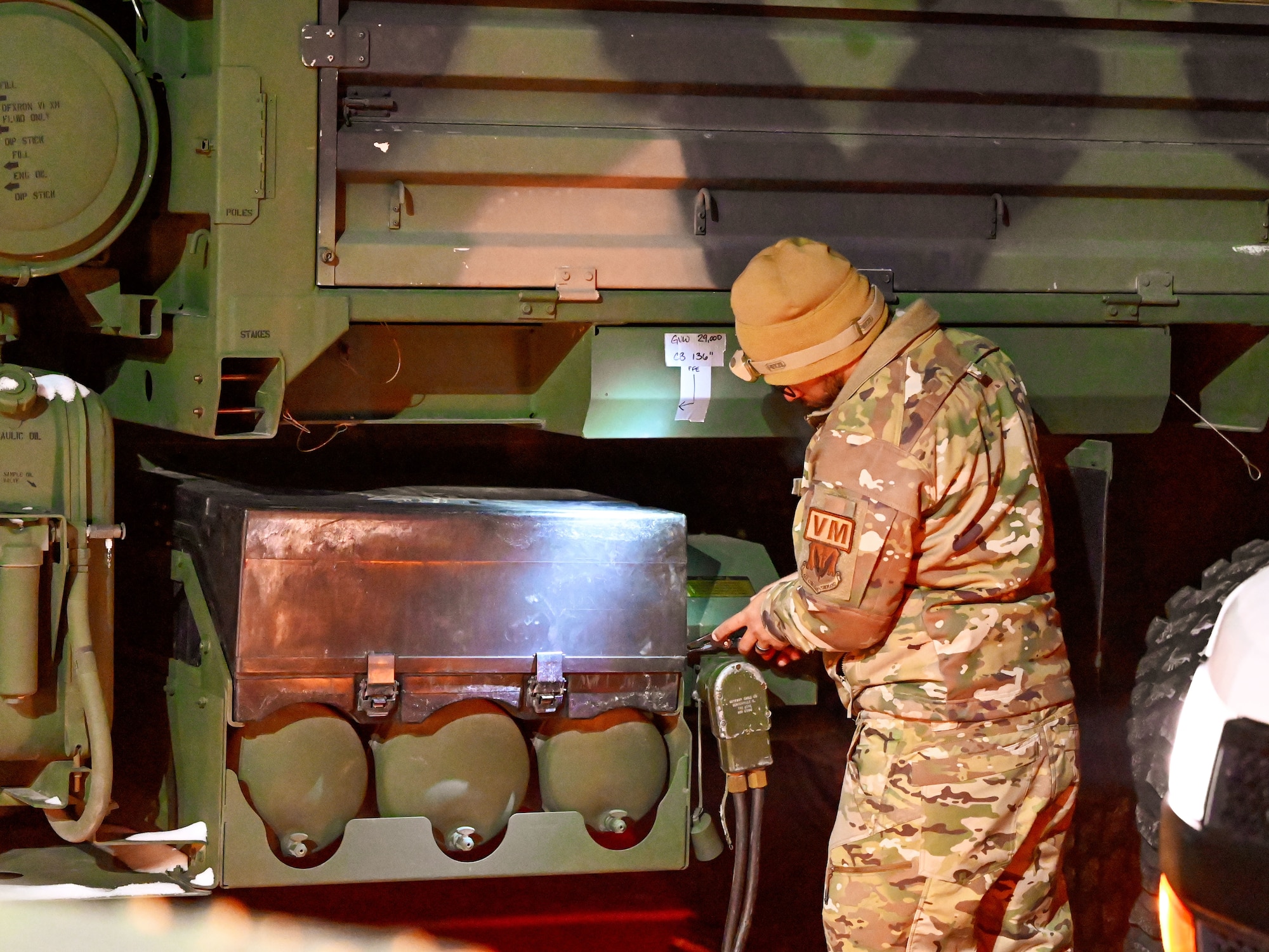 An Airman checks equipment connections on a radar support vehicle during pre-deployment checks at Hill Air Force Base, Utah, Jan. 9, 2025. Members of the 729th Air Control Squadron conducted overnight preparations for Exercise Bamboo Eagle.
(U.S. Air Force photo by Garrett N. Cole)