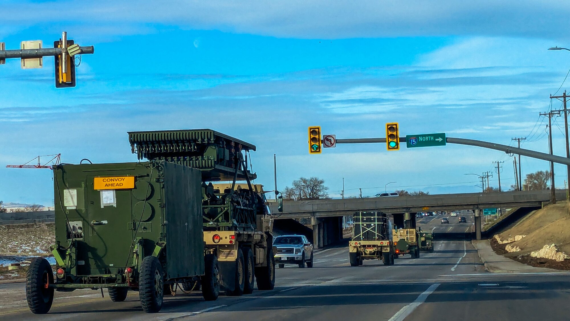 A convoy of radar and communications vehicles departs Hill Air Force Base, Utah, en route to Nellis Air Force Base, Nevada, for Red Flag 25-1. The large-scale exercise provides joint and coalition forces with realistic air combat training in a contested, degraded environment.
(U.S. Air Force photo by Garrett N. Cole)