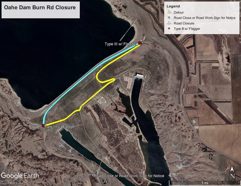 A photo illustration of a road closure and detour.