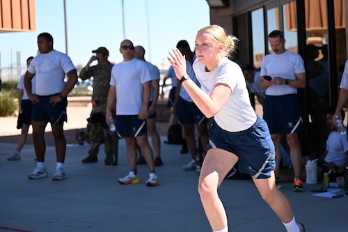 A military member runs.