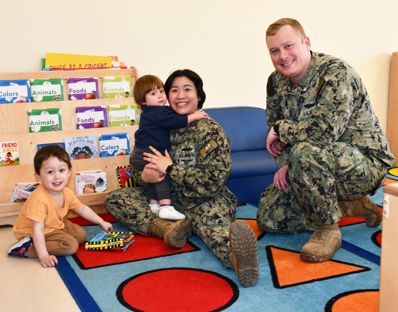 Three-year-old Philip Scott, one-year-old James Scott, NNSY Nuclear Regional Maintenance Department (NRMD) Electrician’s Mate (Nuclear) Anh Scott and NNSY’s Fleet Maintenance Submarine (FMB) Rubber and Plastic Shop (Shop 57B) Electrician’s Mate (Nuclear) First Class Michael Scott have been a military family since the birth of Philip Scott.