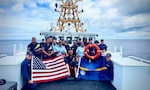 The USCGC Oliver Henry (WPC 1140) crew host Australia’s high commissioner and the Nauru acting police commissioner along with members of the Nauru Police Force Maritime Unit on March 26, 2025, in Nauru. The USCGC Oliver Henry (WPC 1140) crew returned to their homeport in Guam on April 1, 2025, following several months of drydock maintenance in Honolulu, leveraging their 4,844 nautical mile transit back to Guam to conduct operations, respond to a search and rescue (SAR) case, and make history with the first-ever U.S. government vessel to moor at the Republic of Nauru’s newly constructed wharf. (U.S. Coast Guard photo)