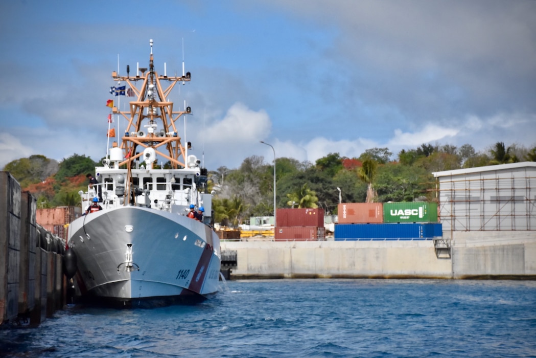 The USCGC Oliver Henry (WPC 1140) crew conduct a port visit to Nauru on March 25, 2025.