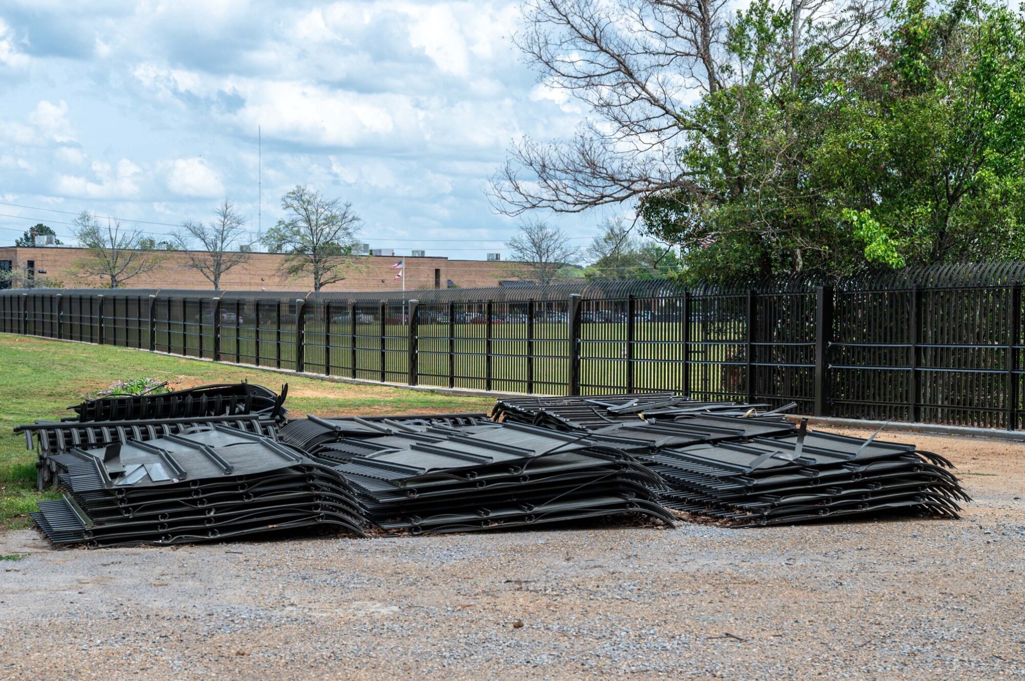 pile of old fence after fence replacement on the eastern perimeter on Maxwell-Gunter Annex Air Force Base, Alabama, April 2, 2025.