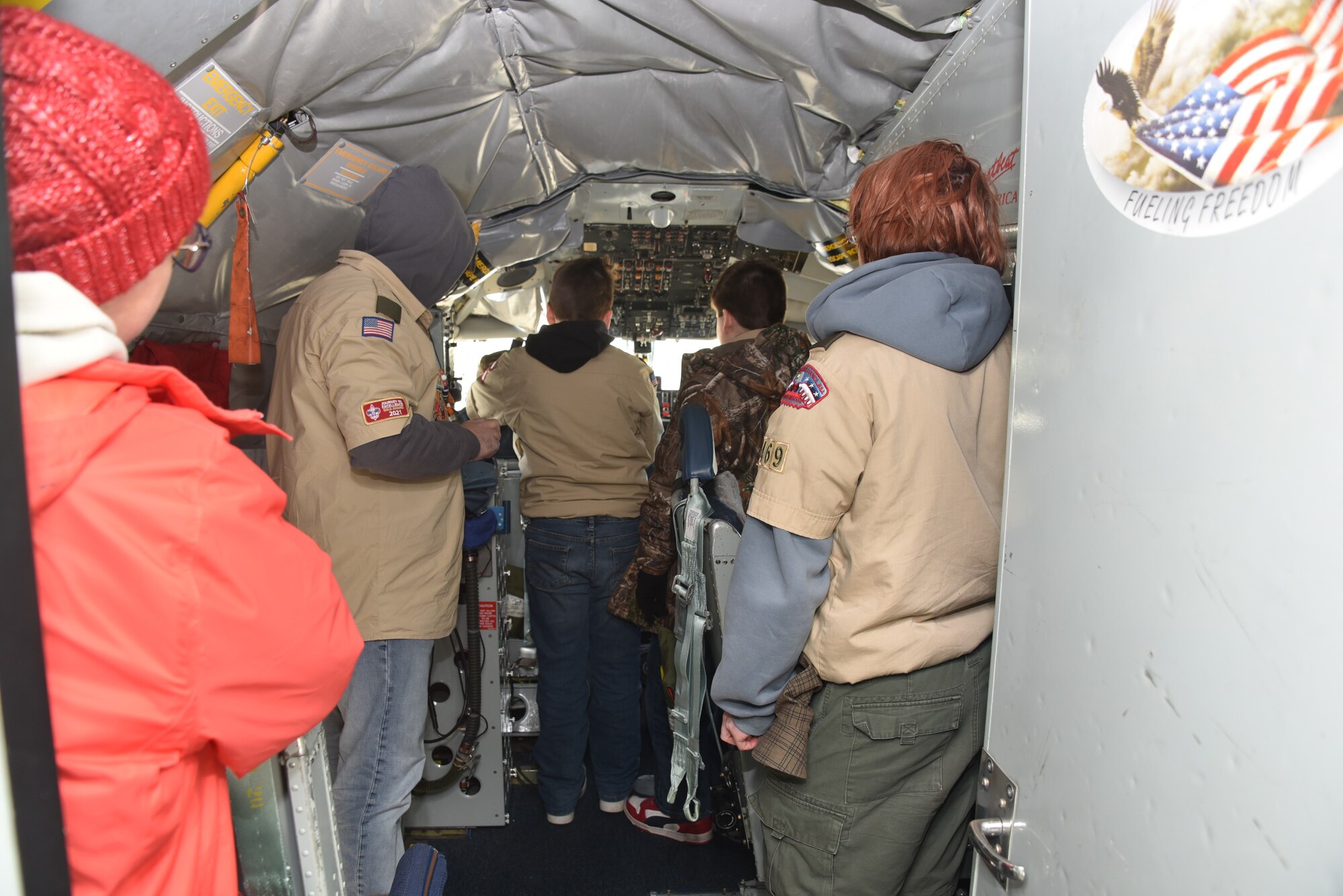 The 185th Air Refueling Wing invited Scouting America's Troop 469 to learn about the unit and tour a KC-135 Stratotanker in Sioux City, Iowa over the April training weekend.