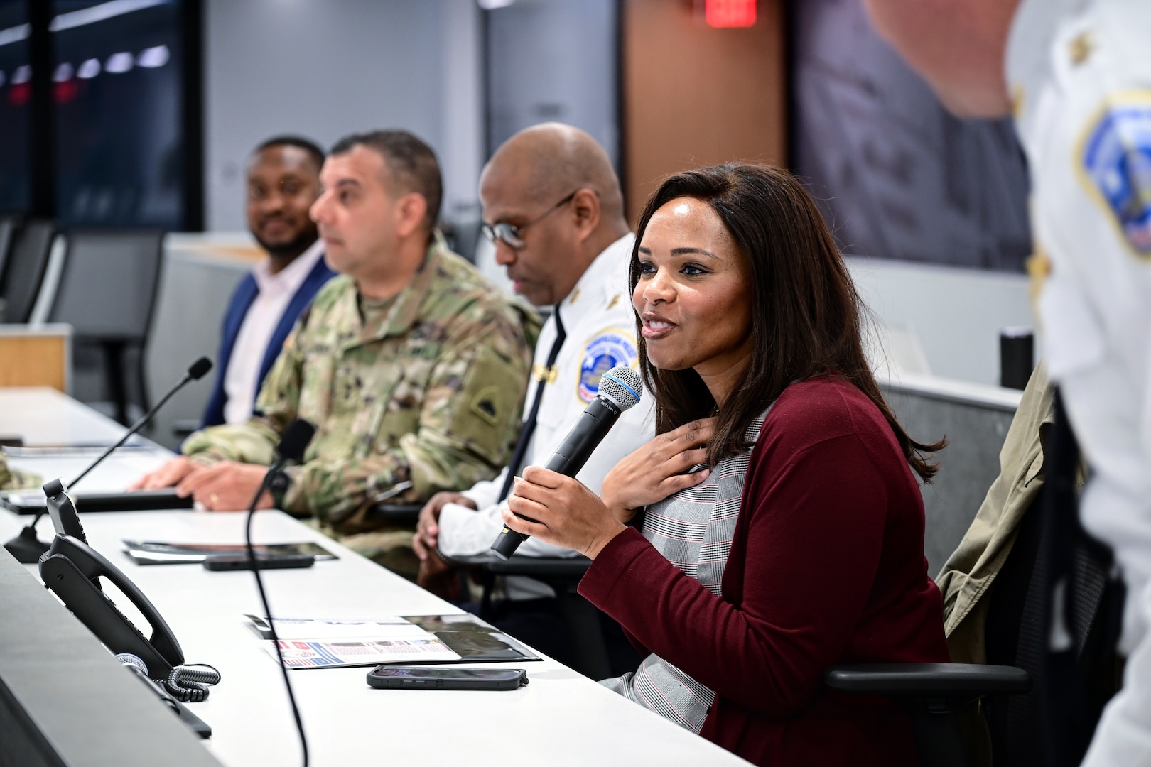 Members of the DC National Guard Counterdrug Program, D.C. Army National Guard Aviation Command, and other sections participate in a strategic briefing at Metropolitan Police Department Headquarters, in Washington, DC, on March 25, 2025. They discussed the impacts and evolution of the Counterdrug Program, focusing on strengthening partnerships and enhancing community-based drug prevention initiatives.