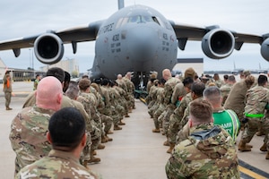 Reserve Citizen Airmen with the 514th Maintenance Group pulled a C-17 Globemaster III at Joint Base McGuire-Dix-Lakehurst, N.J., April 6, 2025.