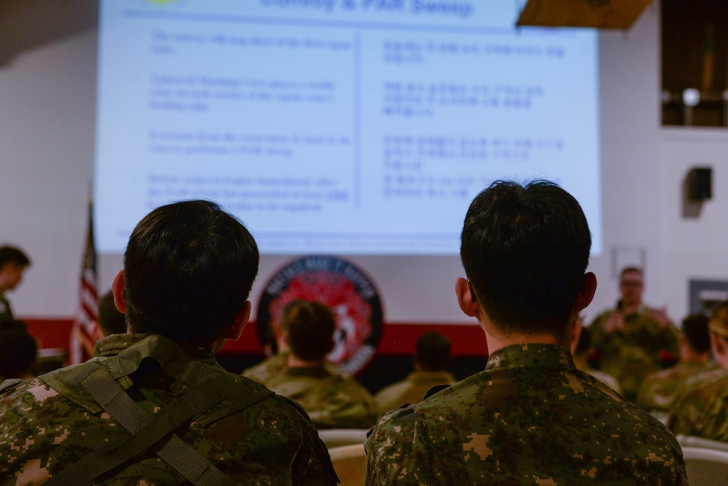 Republic of Korea civil engineers attend a rapid airfield damage repair familiarization training hosted by the 51st Civil Engineer Squadron at Osan Air Base, Republic of Korea, April 3, 2025. The day-long training allowed U.S. Airmen and Soldiers and ROKAF engineers assigned to the Korean peninsula to learn the RADR process and gain hands-on experience with using heavy equipment to accomplish each step of the RADR mission. (U.S. Air Force photo by Staff Sgt. Kahdija Slaughter)
