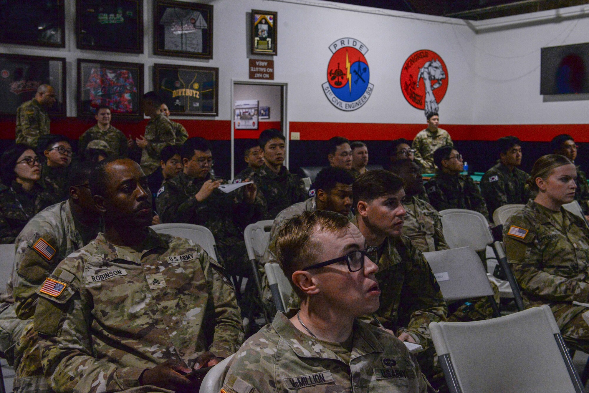 Service members assigned to the U.S. Air Force, U.S. Army, and Republic of Korea Air Force participate in an all-day rapid airfield damage repair training ahead of the upcoming joint and combined IRON RADR exercise at Osan Air Base, Republic of Korea, April 3, 2025. The RADR mission encompasses advanced pavement repair techniques and strategies that support airfield operations in degraded and contingency conditions, allowing swift restoration of combat airpower generation capabilities no matter the warfighting landscape. (U.S. Air Force photo by Staff Sgt. Kahdija Slaughter)