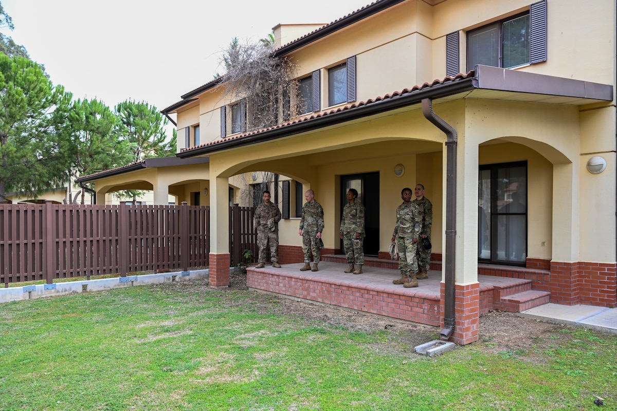 Leadership from the 39th Air Base Wing tour base housing newly designated for accompanied dependents at Incirlik Air Base, Türkiye, March 18, 2025. The Department of Defense has approved updates to overseas tour lengths for military and civilian personnel assigned to permanent duty locations in Türkiye. Under the revised policy, inbound personnel will have the option to select either a 24-month accompanied tour or a 12-month unaccompanied tour. For personnel assigned to Incirlik Air Base, accompanied dependents must be 18 years of age or older. (U.S. Air Force photo by Senior Airman Haiden Morris)