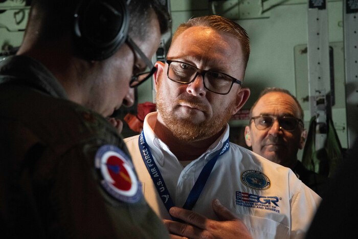 Local employers talking to the crew on the WC-130J Super Hercules.