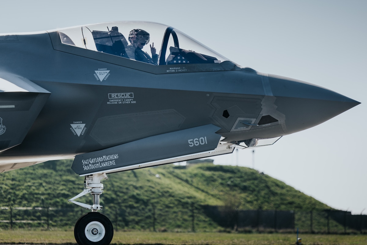 A U.S. F-35 aircraft taxis prior to take off