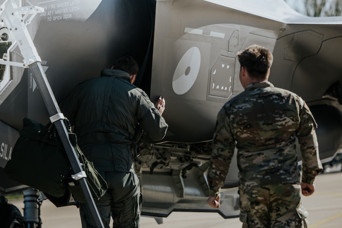 A Royal Netherland Air Force pilot inspect his jet prior to take off