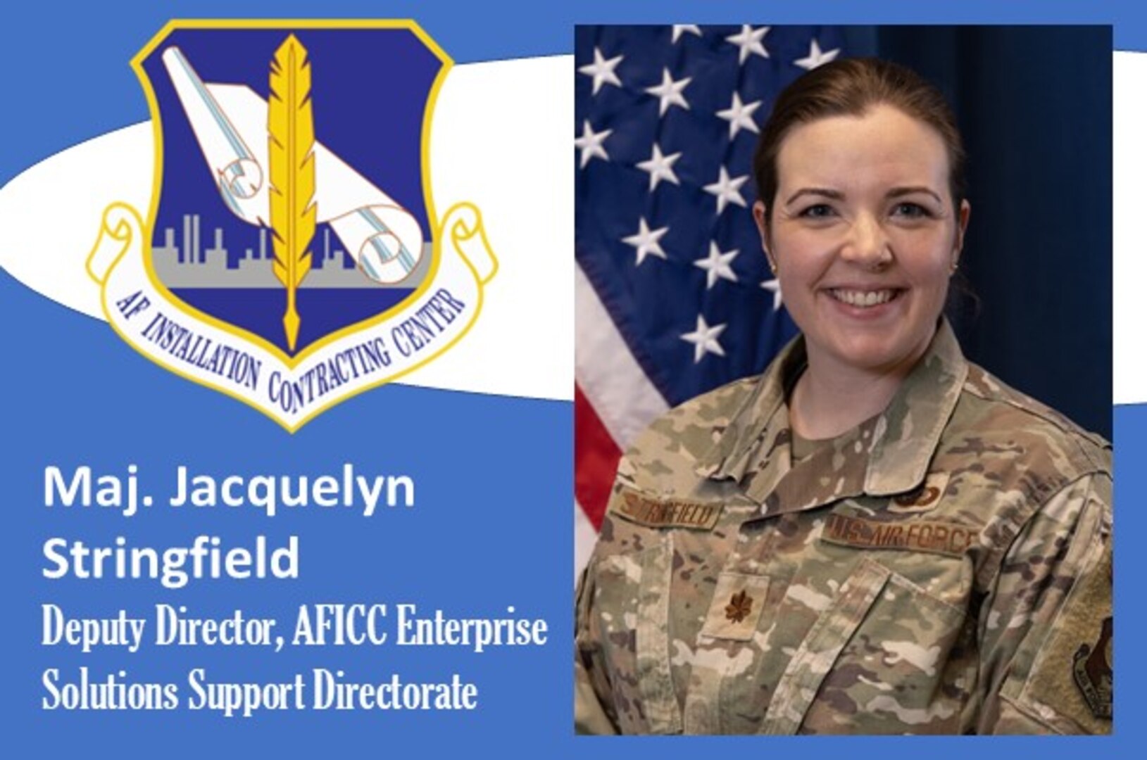 AFIMSC Mission Monday graphic with Maj. Stringfield's official photo.