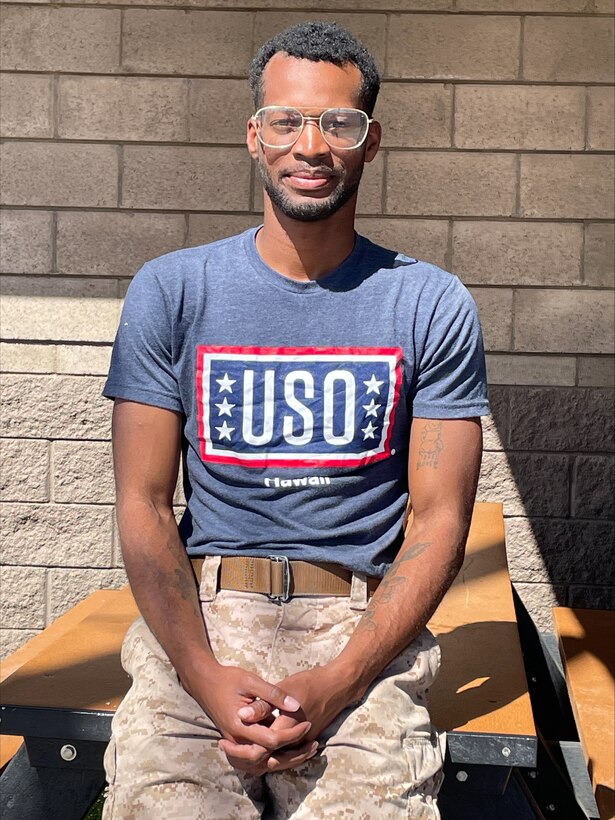 Sgt. Michael "Jay" Dale, U.S. Marine with 3d Littoral Combat Team, recently trained at Pohakuloa Training Area on Hawai‘i Island where he volunteered at the USO.