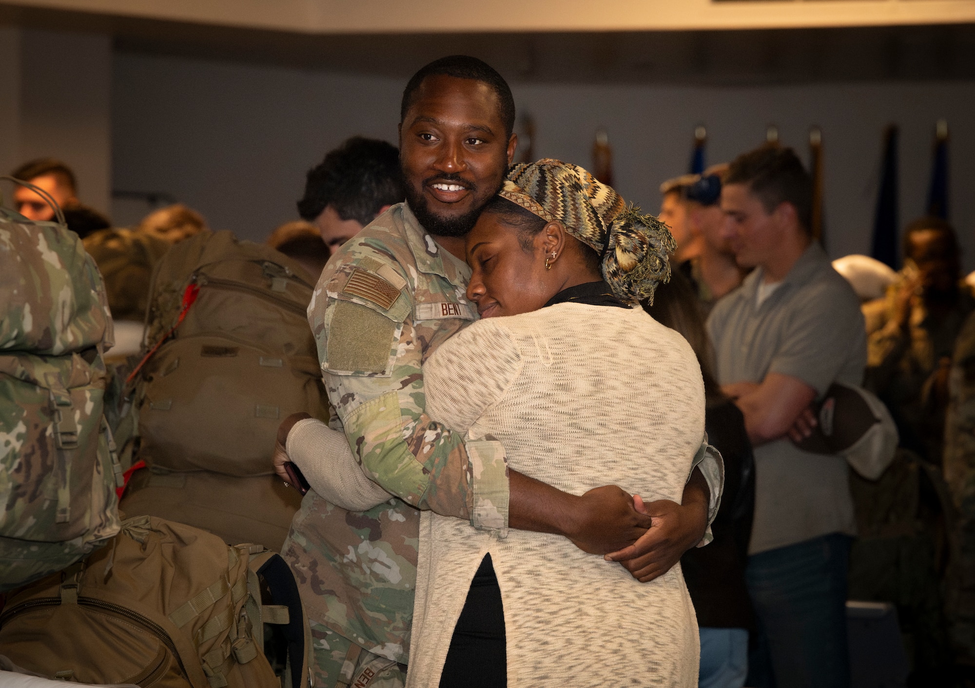 Couple embraces