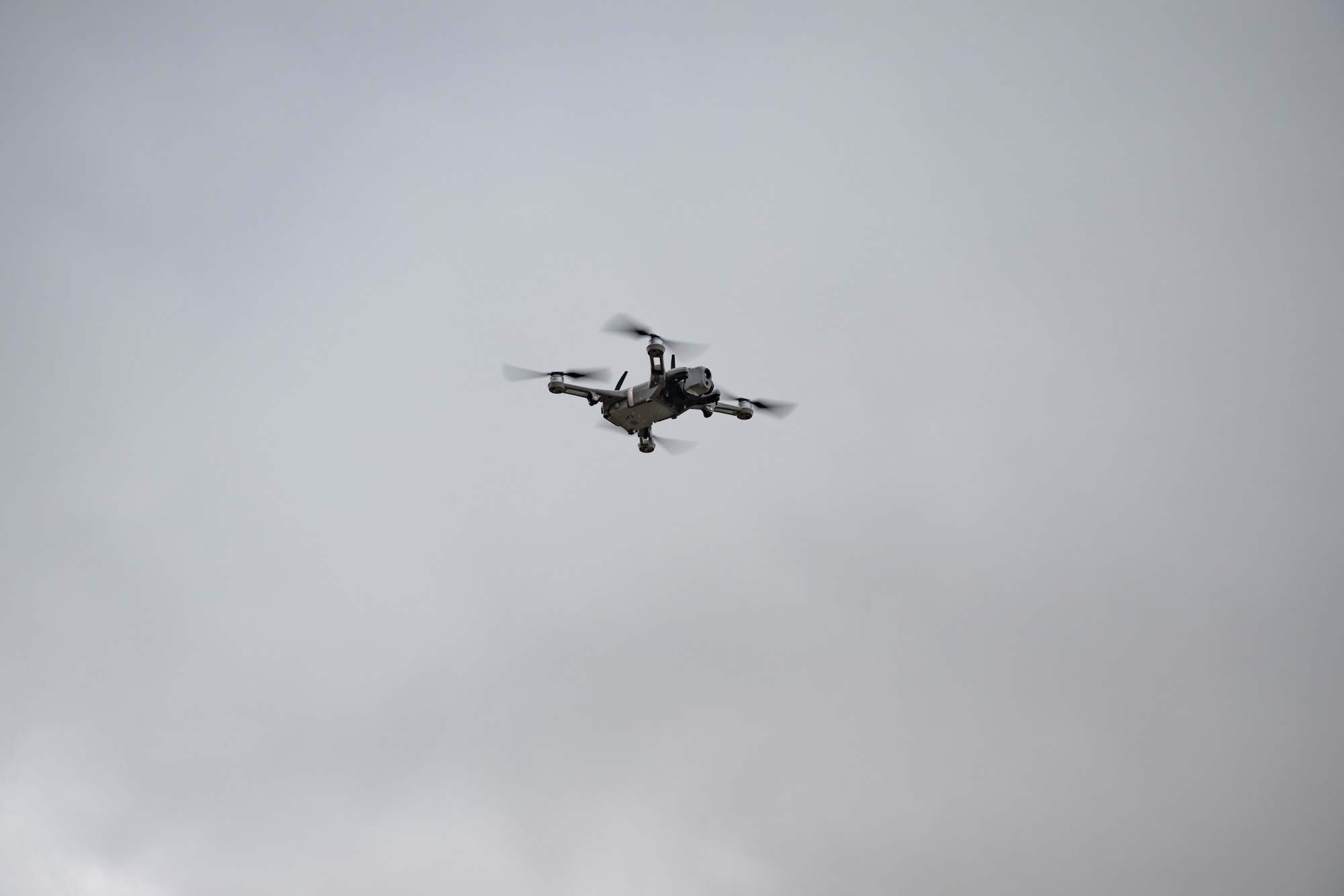 A Small Unmanned Aircraft System, also known as an sUAS or a “drone,” is flown above the Administration and Engineering Building at Arnold Air Force Base, Tenn., during a March 5, 2025, demonstration of the device. The sUAS will soon be used at Arnold to perform asset health assessments. The device is equipped with both digital and infrared imaging capabilities and will be flown around installation buildings, plant facilities and associated equipment to ensure there are no compromises to such assets and to assess the structural integrity of facilities. (U.S. Air Force photo by Keith Thornburgh)