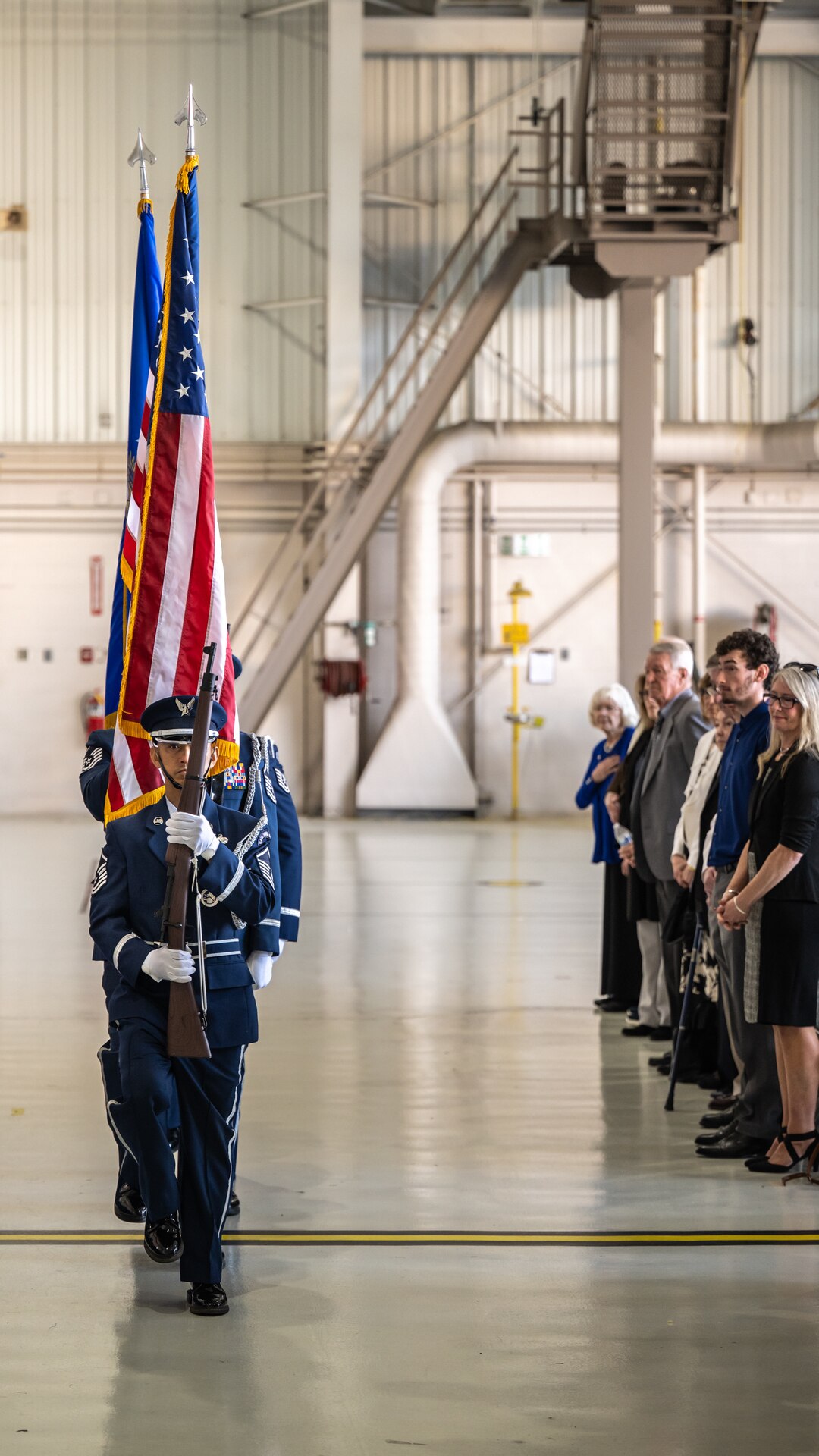 The 123rd Airlift Wing Honor Guard presents the colors during a promotion ceremony at the Kentucky Air National Guard Base in Louisville, Ky., March 14, 2025.