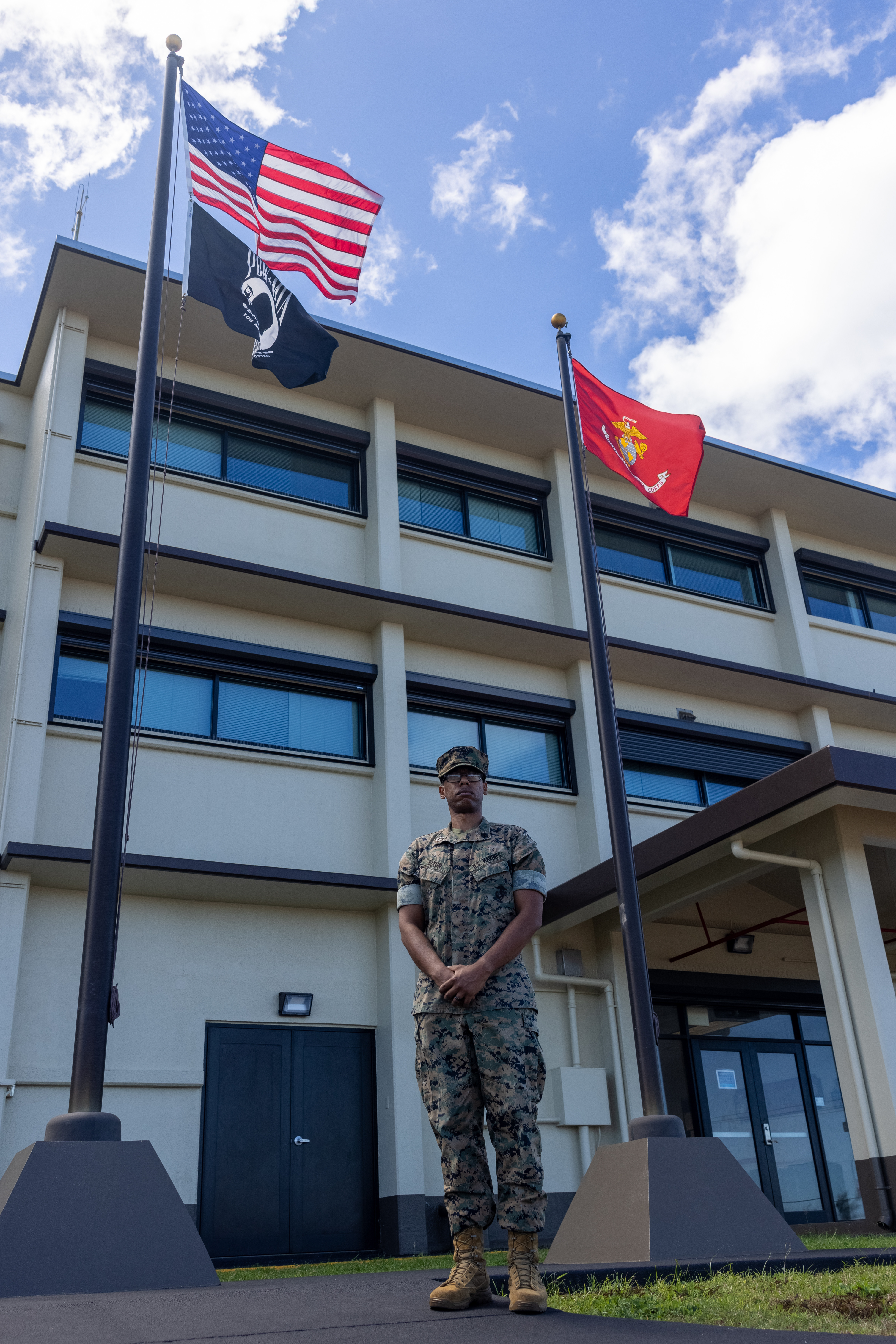U.S. Marine Corps Staff Sgt. Marcellous Dixon, training chief, Marine Corps Base Camp Blaz, poses for a portrait after winning the Marine Corps Installations Command Enlisted Marine of the Year award, Camp Blaz, Guam, March 4, 2025. “To compete with this caliber of Marines is an extremely humbling experience for me,” said Dixon. “Steel sharpens steel is the mentality we all live by. I am a product of peoples’ selfless investment in me.” (U.S. Marine Corps photo by Cpl. Ryan Little)