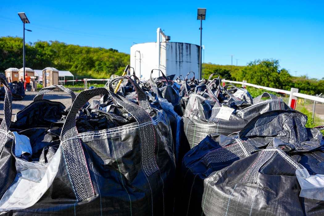 HONOLULU (March 24, 2025) Bulk bags of fresh filtration media are staged and ready for use in granular activated carbon systems at the Red Hill Bulk Fuel Storage Facility (RHBFSF), in Honolulu, March 24, 2025. Carbon inside the filtration media removes potential contaminants from the water through adsorption. GAC technicians replace the system with new bags of filtration media approximately every six months. Charged with the safe decommissioning of the facility, Navy Closure Task Force Red-Hill (NCTF-RH was established by the Department of the Navy as a commitment to the community and the environment, and continues to engage with the people of Hawaii, regulatory agencies, and other stakeholders as it safely and deliberately decommissions the RHBFSF. (U.S. Navy photo by Mass Communication Specialist Seaman Krystal Diaz)