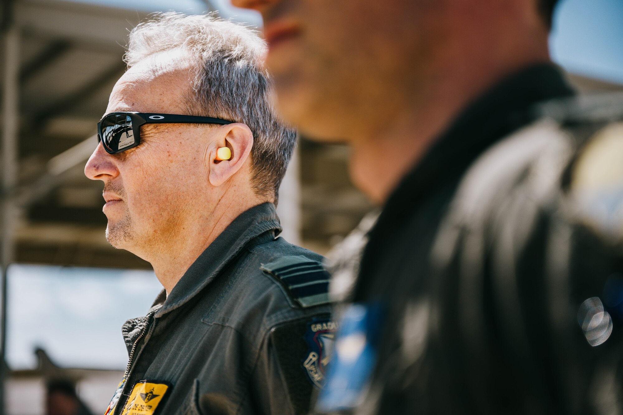 Belgian Air Component Maj. Gen. Geert Decker, Belgium air chief watches a 312th Fighter Squadron air crew perform pre-flight duties on the flightline.