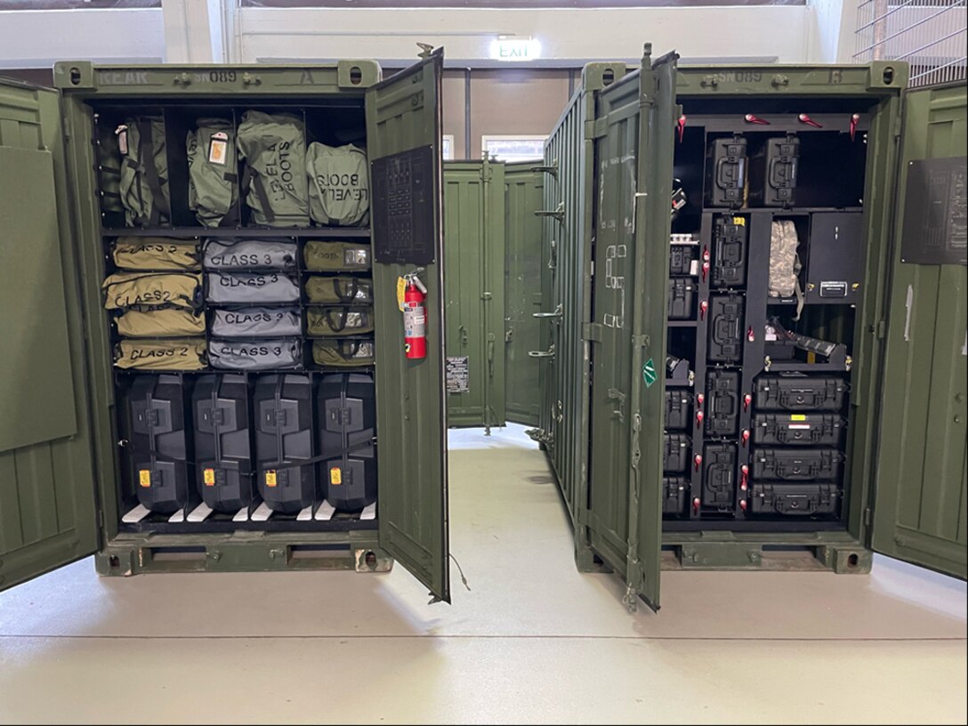 Shipping containers full of equipment.