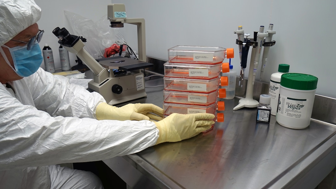 The Pilot Bioproduction Facility (PBF) is a cGMP-compliant pharmaceutical manufacturing facility located in Silver Spring, MD, at the Walter Reed Army Institute of Research. The PBF completed extensive renovations in 2020. (U.S. Army photo by Mike Walter)