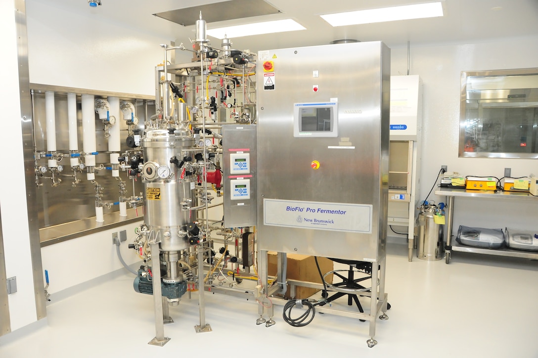 The Pilot Bioproduction Facility (PBF) is a cGMP-compliant pharmaceutical manufacturing facility located in Silver Spring, MD, at the Walter Reed Army Institute of Research. The PBF completed extensive renovations in 2020. (U.S. Army photo by Mike Walter)