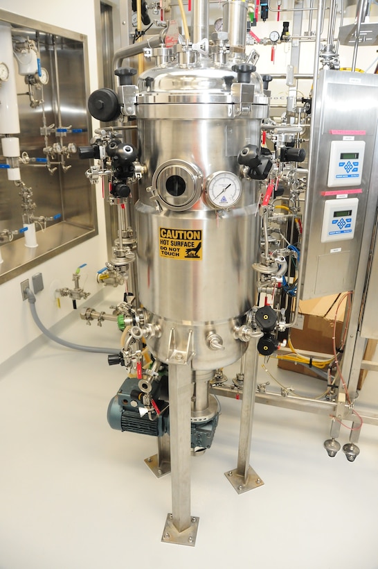 The Pilot Bioproduction Facility (PBF) is a cGMP-compliant pharmaceutical manufacturing facility located in Silver Spring, MD, at the Walter Reed Army Institute of Research. The PBF completed extensive renovations in 2020. (U.S. Army photo by Mike Walter)