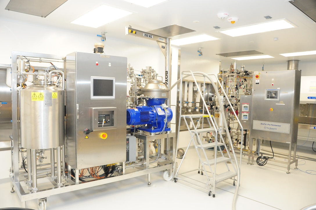 The Pilot Bioproduction Facility (PBF) is a cGMP-compliant pharmaceutical manufacturing facility located in Silver Spring, MD, at the Walter Reed Army Institute of Research. The PBF completed extensive renovations in 2020. (U.S. Army photo by Mike Walter)