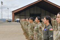 U.S. Air Force Airmen assigned to the 9th Reconnaissance Wing, are greeted by family members and Beale personnel as they return from a six-month deployment at Beale Air Force Base, California, April 7, 2025.