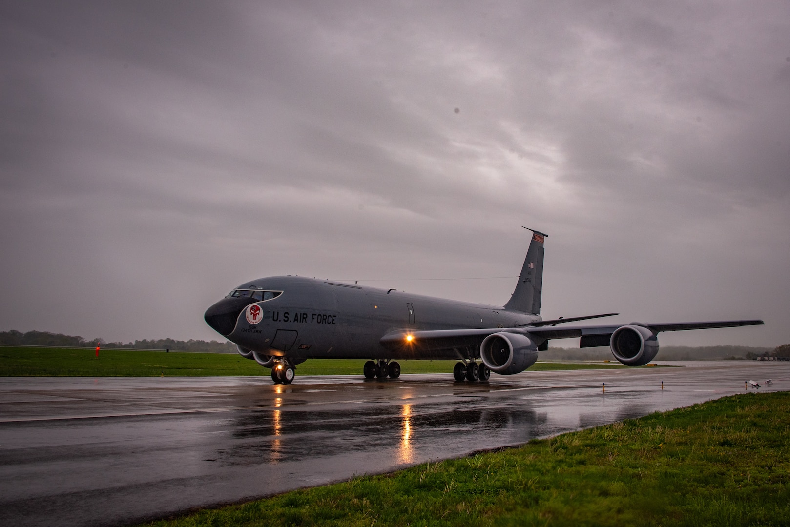 A KC-135R Stratotanker taxis down the flight line in an alert response during a Nuclear Operational Readiness Exercise (NORE) at McGhee Tyson Air National Guard Base, Tennessee.