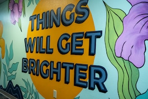A “Things Will Get Brighter” mural painted on the wall in the Sexual Assault Prevention and Response office at Hurlburt Field, Florida.