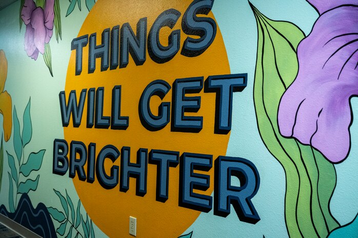 A “Things Will Get Brighter” mural painted on the wall in the Sexual Assault Prevention and Response office at Hurlburt Field, Florida.